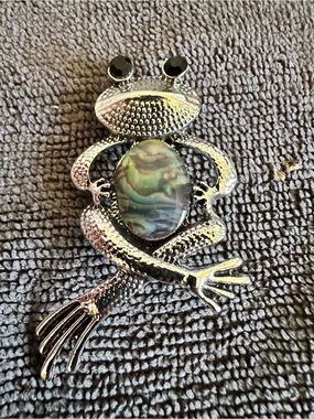 Frog Brooch with Iridescent Green Center - Unbranded
